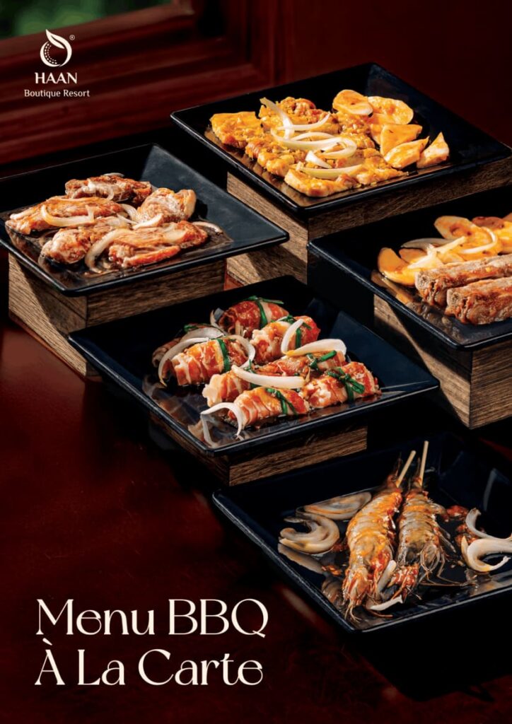 Thực đơn đa dạng, ngon và lạ tại nhà hàng HAAN Trang bìa Menu BBQ À La Carte với đa dạng món nướng tại Haan Boutique Resort