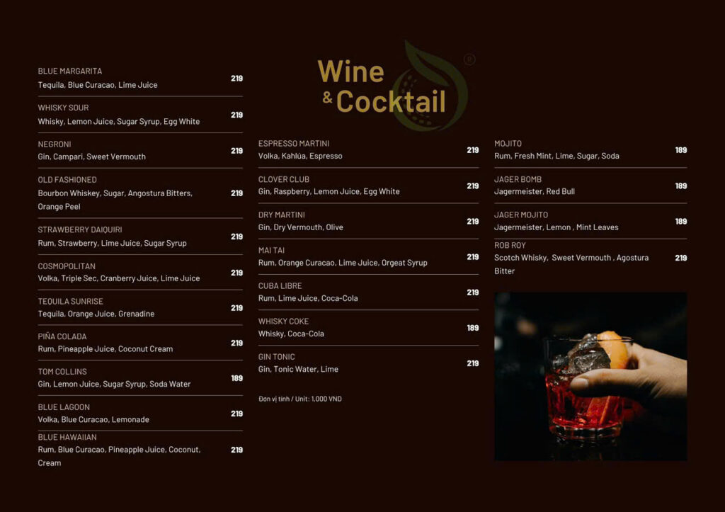 Menu cocktail tại HAAN Resort